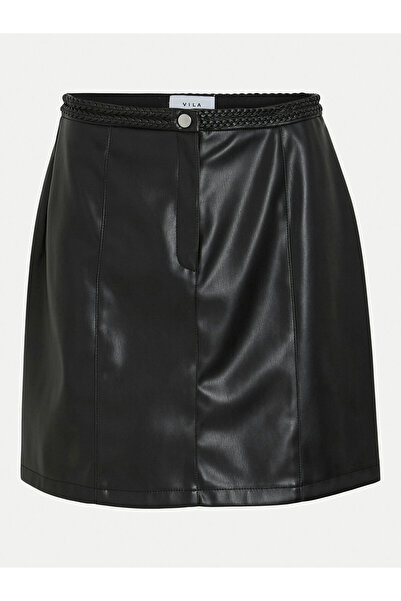 VILA Γυναικεία Φούστα από Δέρμα 14100268 Μαύρη