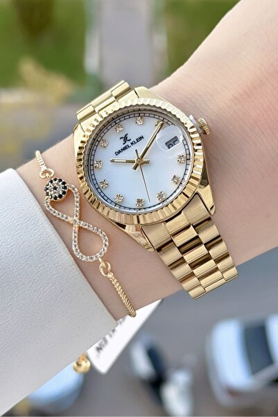 Daniel Klein Gold Renk 33 Mm Hediye Paketli Kadın Kol Saati ve Bileklik