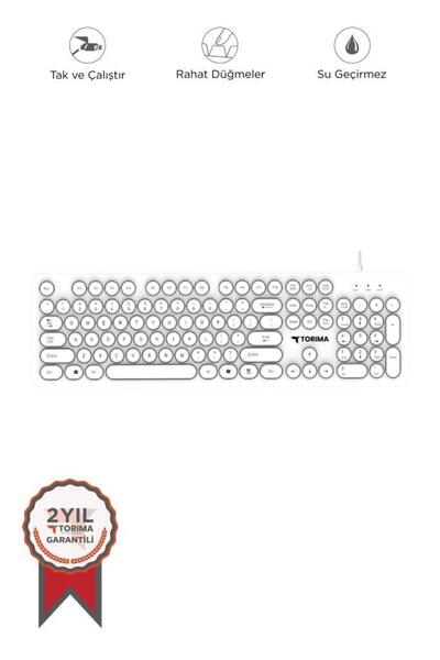 NRCN TK-09 Beyaz Retro Daktilo Görünümlü Kablolu Q Klavye