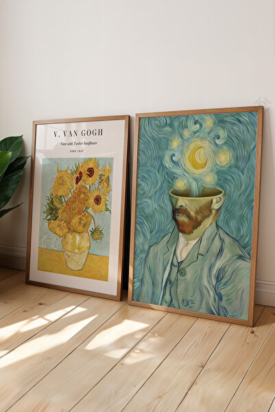 Basquiart Van Gogh 2'li Ahşap Çerçeveli Poster, Tablo Seti No:1