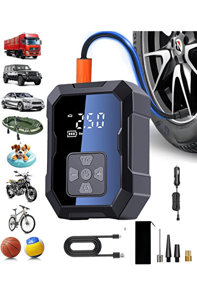 Raiden H-9293 Akıllı Hava Kompresörü 4000mAh 4IN1 Şarjlı Araç Çakmaklık Taşınabilir Araç Lastik Top Şişirme