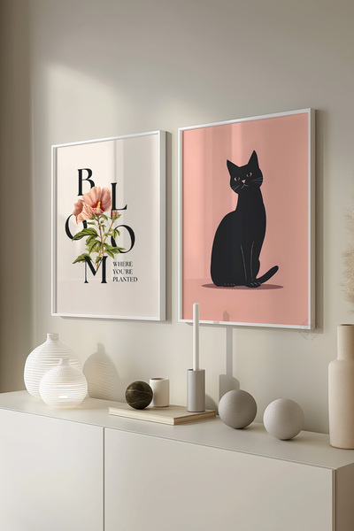 Basquiart pisică pachete de 2 postere cu ramă albă, set de picturi nr.:7