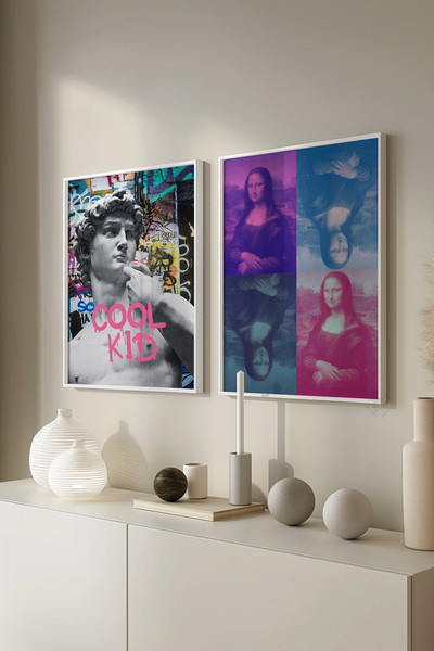 Basquiart Set de 2 postere înrămate albe de artă modernă, set de picturi nr:35