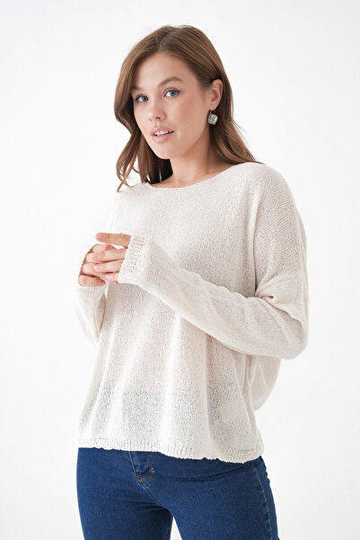 barış sülün lovebox Pulover tricotat ecru supradimensionat cu guler lat pentr...
