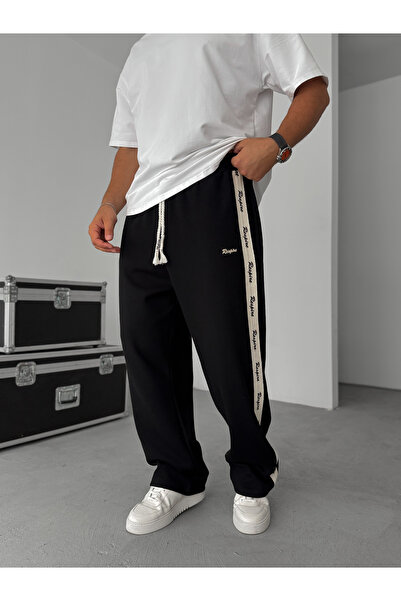 BYBASICMAN Μαύρη αθλητική φόρμα με ψάθινη ρίγα RES-1009