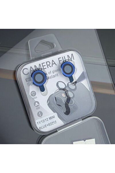 iPhone 11 / 12 / 12 Mini Uyumlu Kamera Lens Koruyucu – Mavi Çerçeveli (Blue)