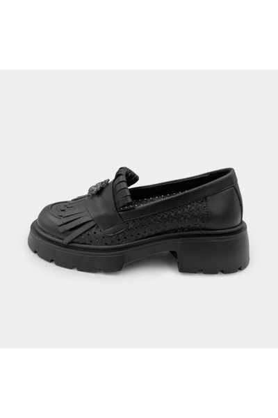Piello Women's loafers, genuine leather, perforated, Black