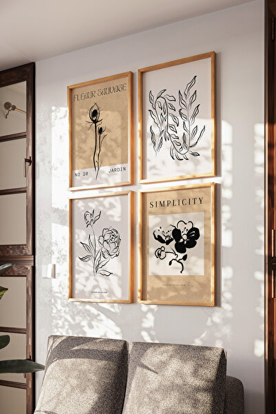 Basquiart Bohem cu model Set de 4 postere cu ramă din lemn, set de pictură nr:14