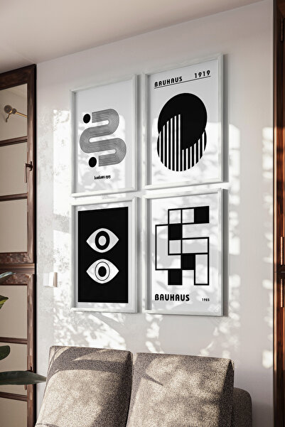 Basquiart Set de 4 postere cu ramă albă Bauhaus Minimal, set de picturi nr.:30