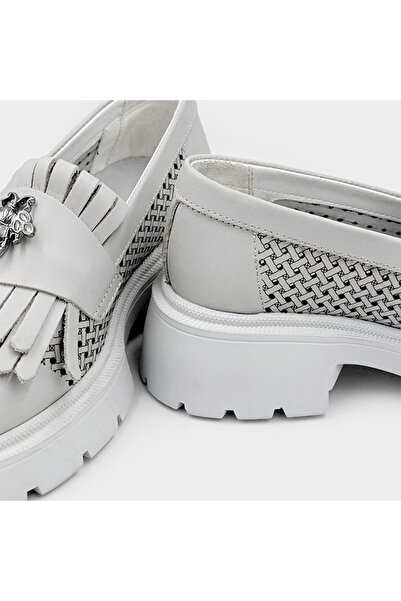 Piello Mocasini damă, piele naturală, perforați, Alb Gheață