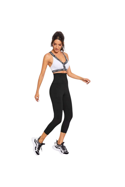 Fstyle ليقنز رياضي برمودا اسود بخصر عالي ملابس ضيقة لصالة الرياضة