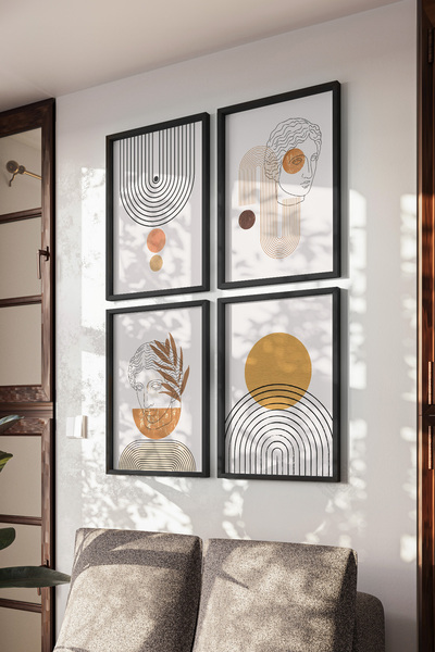 Basquiart Set de 4 postere boeme cu ramă neagră, set de picturi nr:17