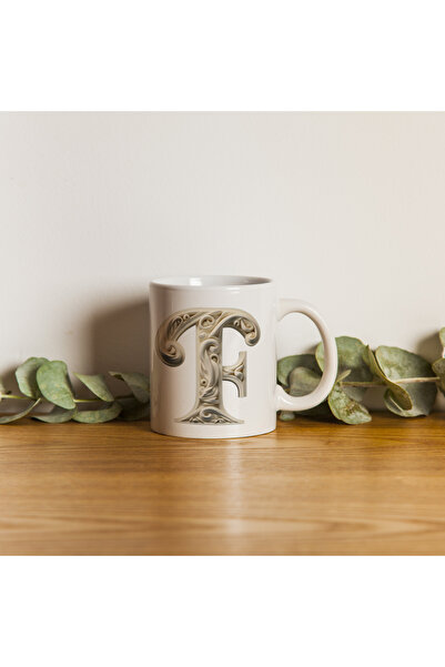 Kupa كوب بحرف F، مونوغرام 330 مل – تصميم باروكي منحوت
