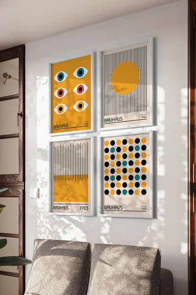 Basquiart Set de 4 postere cu ramă albă Bauhaus, set de picturi nr.: 31