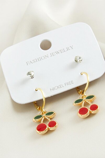 CT STONES 4 Pieces Cherry Stone Enamel Hoop Earrings