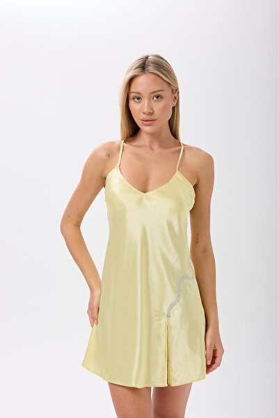 Crystal Life Stone Detailed Satin Nightgown - Snake Figured | 9 Color Options