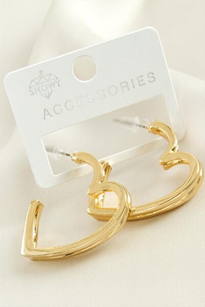 feryal أقراط معدنية على شكل قلب بصفين