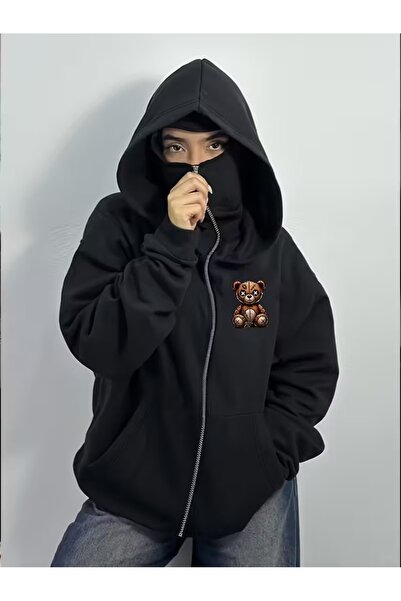 LOTS MODA Φούτερ Ninja Unisex με μάσκα χιονιού Ζακέτα με 2 νήματα χοντρό φλις