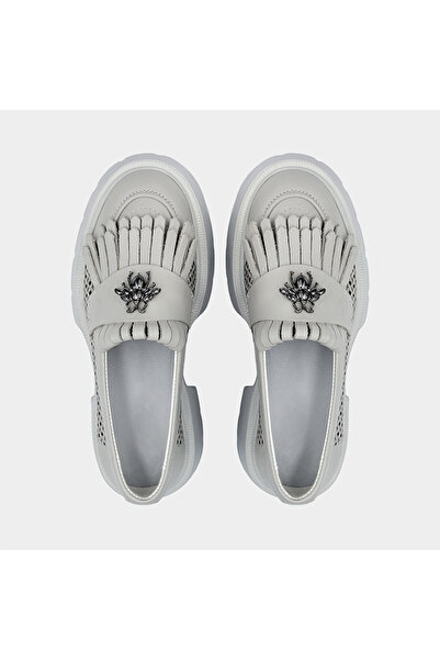 Piello Mocasini damă, piele naturală, perforați, Alb Gheață