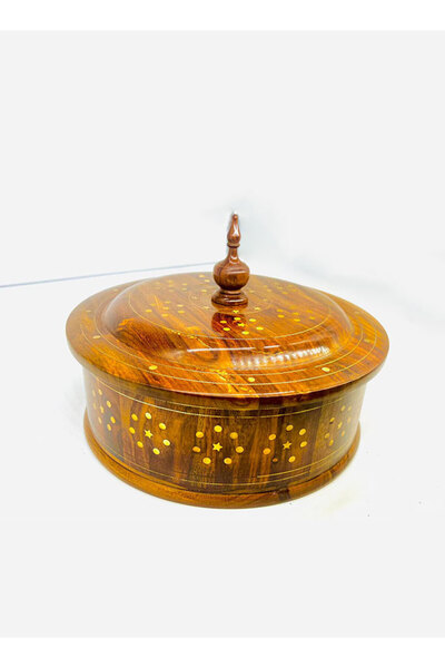 M.A Traders Wooden Brass Chapati Box | 12-Inch Handcrafted Roti Storage Container | Kitchen Box with Lid