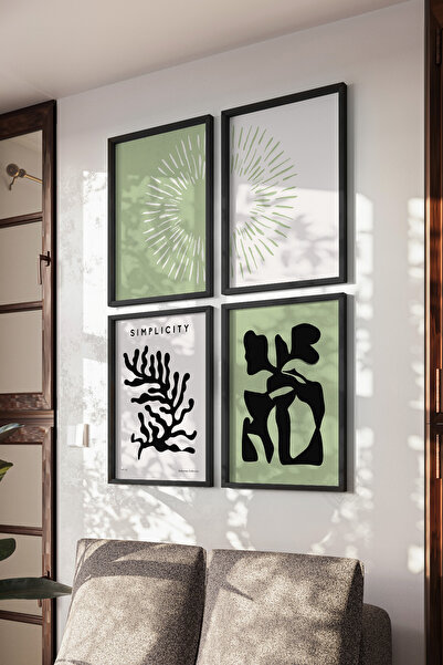 Basquiart Set de 4 postere minimaliste cu ramă neagră, set de picturi nr:5