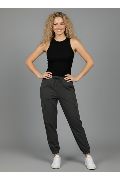 The Mrk Collection Women's Anthracite Cargo Pocket Pack Sports Pants with Elastic Waist