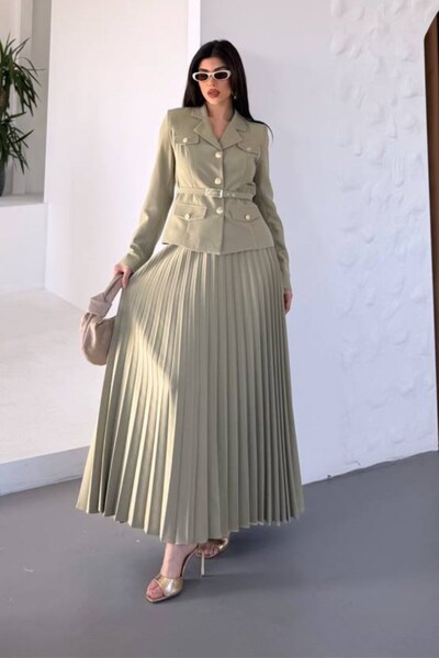 Potenza Women's Top and Bottom Set Stylish Belted Pocket and Button Detail Sh...