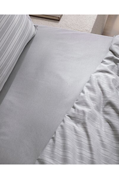 Madame Coco Melicia Double Cotton Striped Satin Duvet Cover Set - Gray