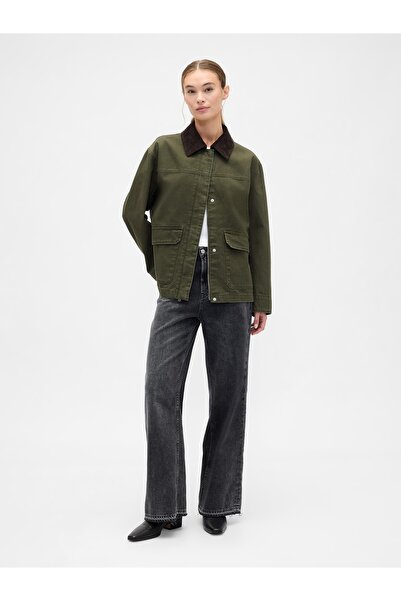 GAP Kadın Koyu Yeşil Relaxed Canvas Barn Ceket