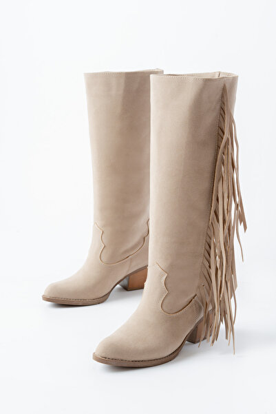 SEEM & BE Matilda Püskül Detaylı Western Kadın Kovboy Bej Çekme Çizme