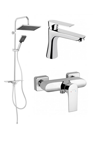 FERRO Pachet 3 in 1 Baterie dus, baterie lavoar Square si Coloana de Dus 3 Fu...