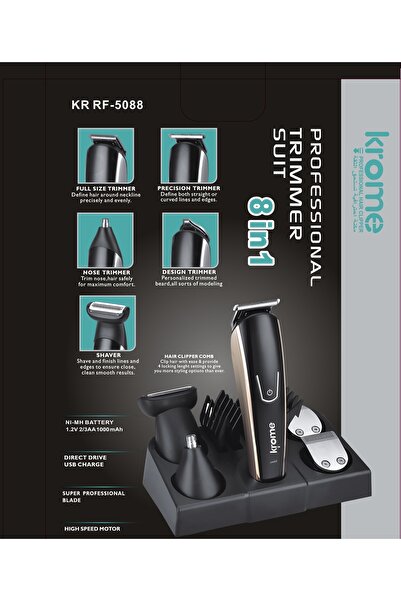 Krome KR-8188 Professional Trimmer 8-in-1 Grooming Kit ( Beard, Nose & Ears)