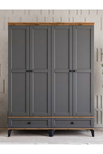 Genel Markalar Silva 4 Kapılı Dolap / %100 MDF / Ücretsiz Kurulum / Antrasit