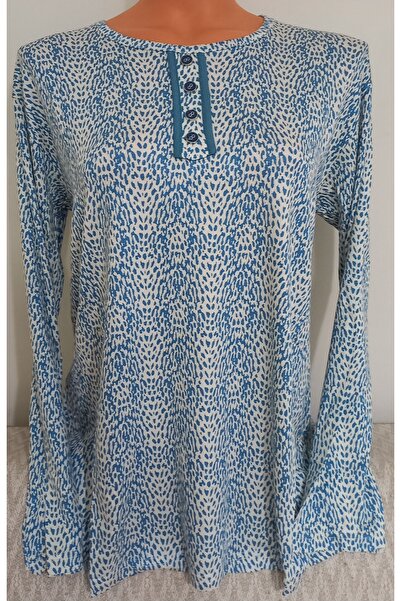 Anne Er Clothing Combed Cotton Blouse Long Sleeve Crew Neck Cream Patterned