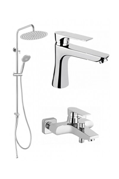 FERRO Set 3 in 1 Baterie cada-dus + Baterie lavoar + Coloana de dus cu dus fix si dus mobil culisant