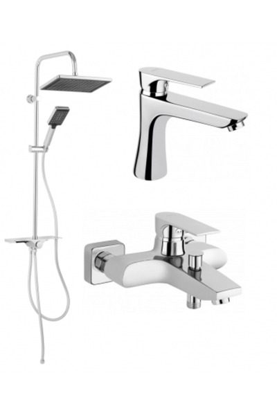 FERRO 3 in 1 Package Bathtub/Shower Faucet, Square Basin Faucet, 3 Function Shower Bar Set KANTO VERDELINE