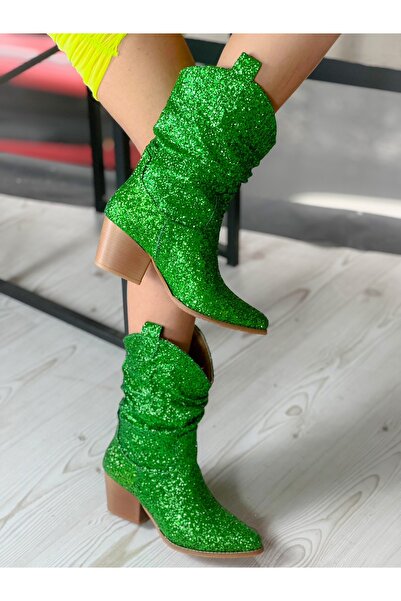 BERFONA Tokyo Green Stone 6 cm Heel Dallas Boots Bottie