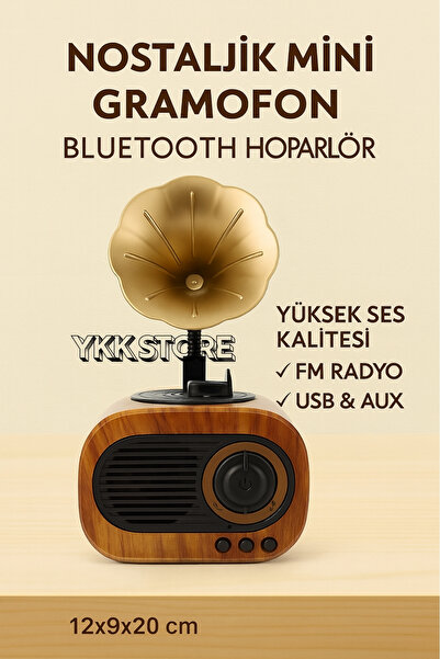 YKK Store Retro Dekoratif Gramofon Bluetooth Hoparlör Taşınabilir Kablosuz Sp...