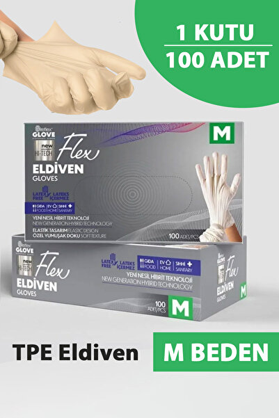 EMORFOHOME Tek Kullanımlık Flex Pudrasız Beyaz M Beden Eldiven 100’lü Medikal Muayene Eldiveni Latex İçermez