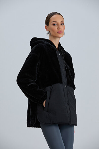 PIQUE Kadin Mont Kapüşonlu Rüzgar Geçirmez Peluş Panelli Kadın Mont