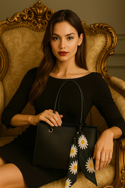 ESTUTE Luxury Shoulder Bag with Scarf Detail