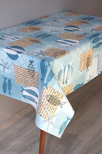 DDHOME Fiber Erasable Pvc Oilcloth Tablecloth 1253-1-Fishblue
