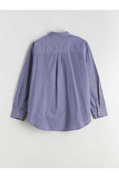 LC Waikiki XSIDE Lacivert Çizgili Oversize Kadın Gömlek