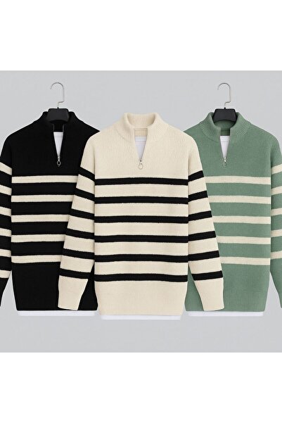 pepule Pulover tricotat cu dungi, cu jumătate de fermoar, pachet de 3 bucăți,...