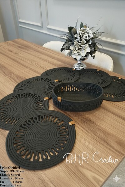 BHR Creative Jută, set de tacâmuri american, 6 suplă, 1 coș de pâine, suport pentru farfurie, set de suplă, prezentare