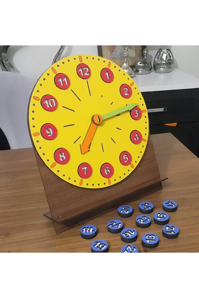 turuncufabrika Educational Clock Reading Learning Game Wooden Montessori Set-Time Concept Developer Scorpionclockadjustable
