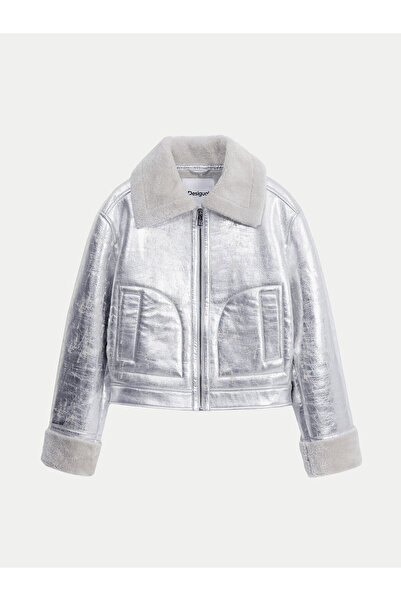 Desigual Γυναικείο Μπουφάν από Δέρμα με Τεχνητή Νοημοσύνη 24WWEW32 Ασημί