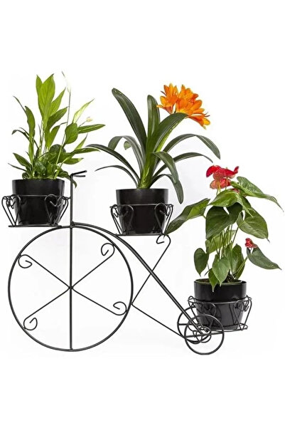 Genel Markalar 3'lü Siyah Ferforje Bisiklet Saksı | Dekoratif 65 cm