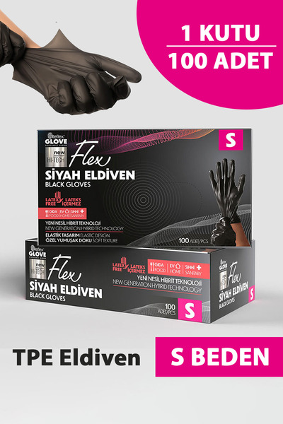 EMORFOHOME Disposable Flex Powder-Free Black Size S Gloves 100-Piece Burger I...