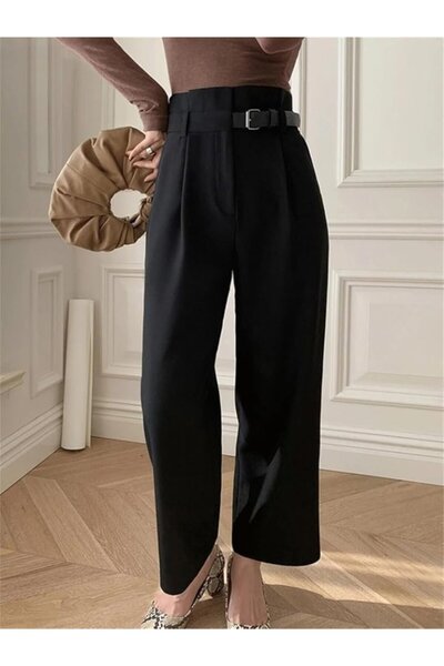 My Reality Fashion Women's stylish carrot pants with side leather belt